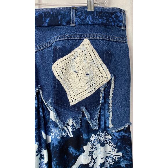 Upcycled Recycled Boho Denim Skirt With Tie Belt Size 26 - Picture 13 of 15